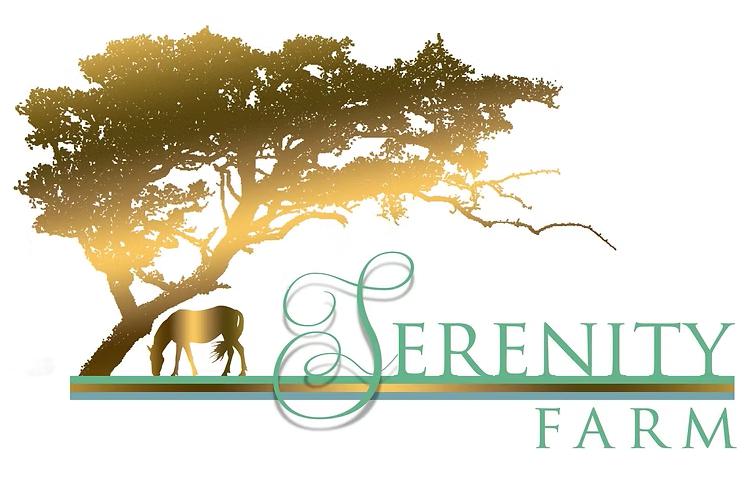 Serenity Farm Gloucester logo with horse and tree